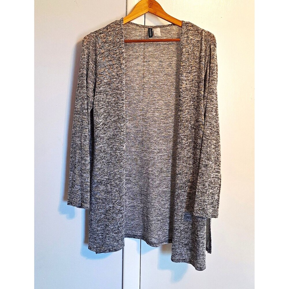 H&M Womens Gray Heather Knit Open Front V-Neck Lightweight Cardigan Size M